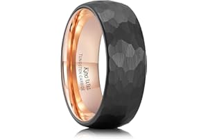 King Will 6mm 8mm Men's Tungsten Carbide Wedding Ring Hammered Groove Wedding Band Mens Two Tone Black/Silver/Gold/Brown Engagement Ring for Men and Women Matte Brushed Finish Comfort Fit Size 6-14