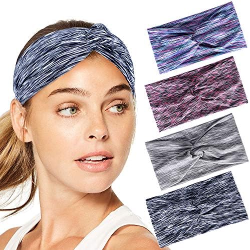 vamei Headbands for Women Head Wrap Vintage Elastic Floal Style Turban Headband Stretchy Moisture Hairband Twisted Knot Hair Accessories