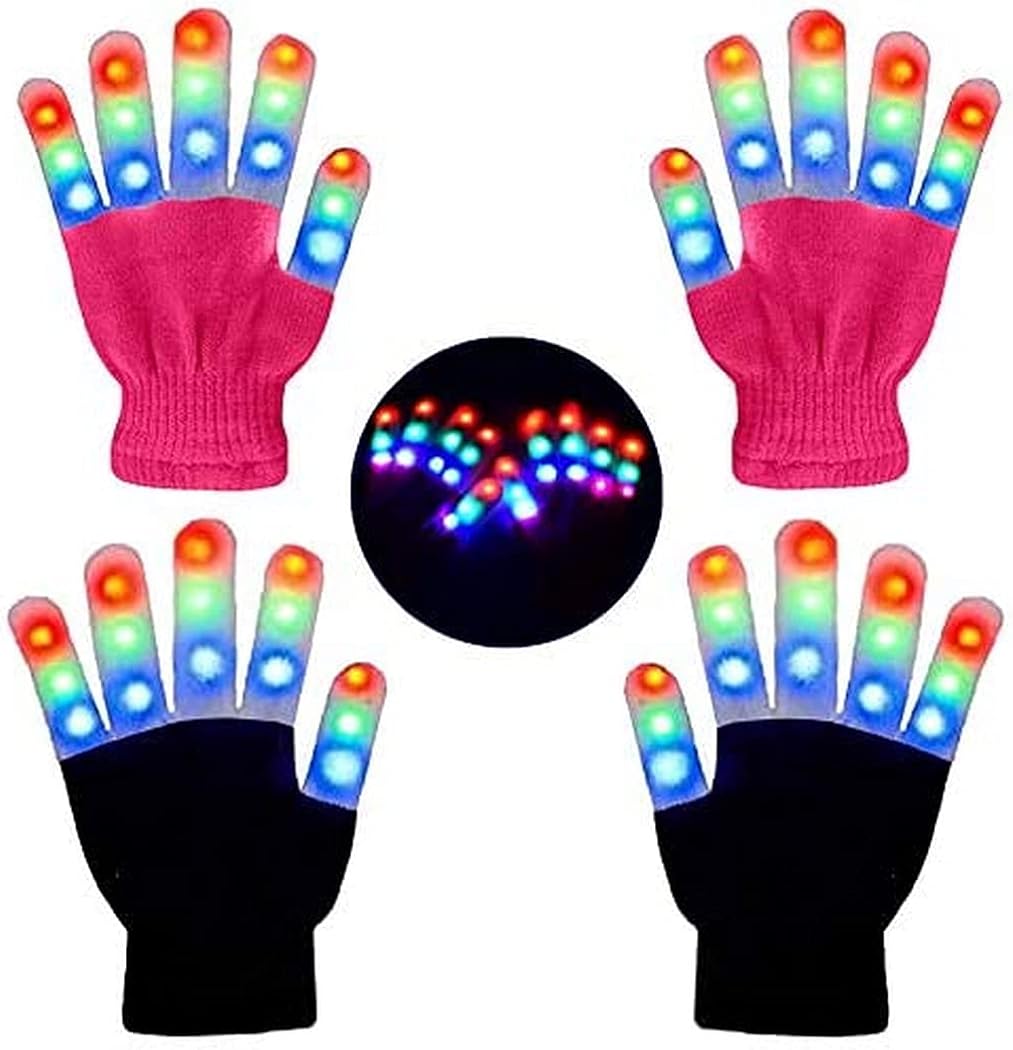 Yinitoo 2Pcs Flashing LED Finger Light Gloves with 3 Colors 6 Modes LED Warm Gloves for Kids