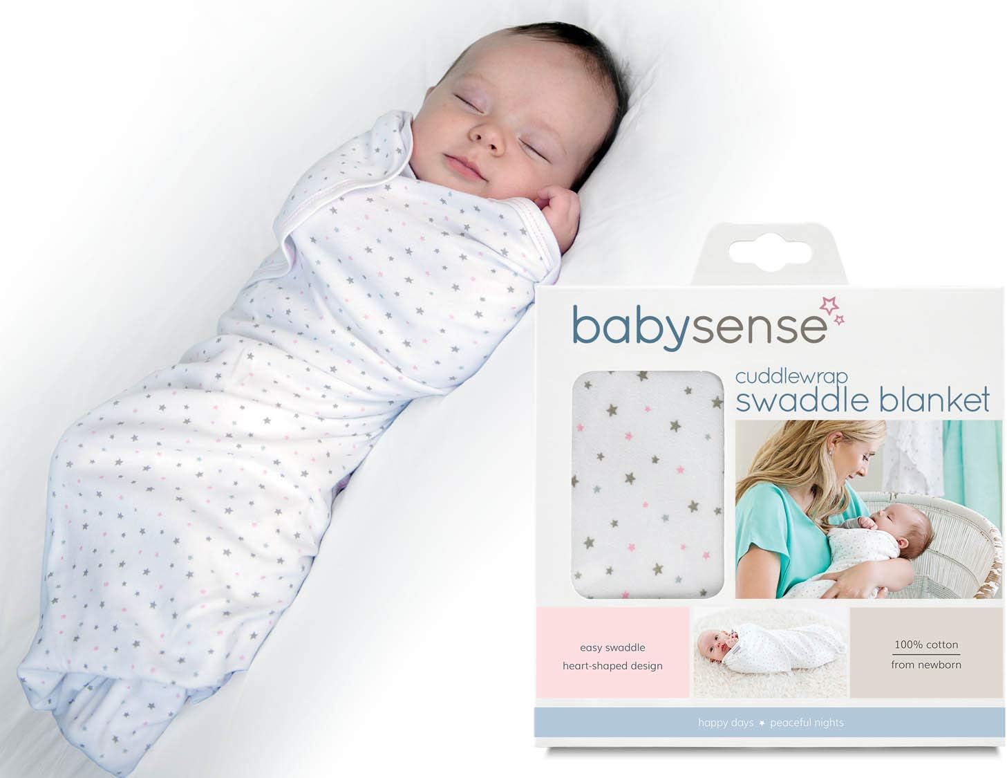 BABY SENSE Cuddlewrap Swaddle Blanket/Award-Winning Baby Wrap | Stretchy & Safe Cotton Plus Breathable Fabrics for Sleep, Body Temperature, Feeding, Calming (Pink)