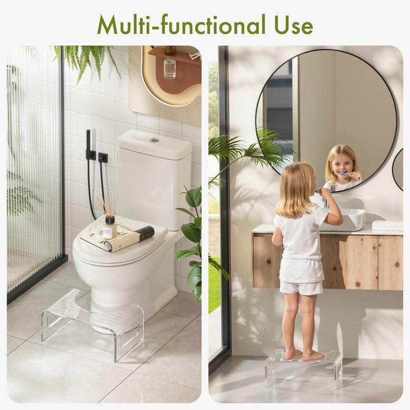 AmazerBath 7 Inches Acrylic Toilet Stool, Clear Bathroom Poop Stool for Adults, Modern Design Non-Slip Pooping Stool, Strong Load-Bearing, Blends Seamlessly Into Any Bathroom