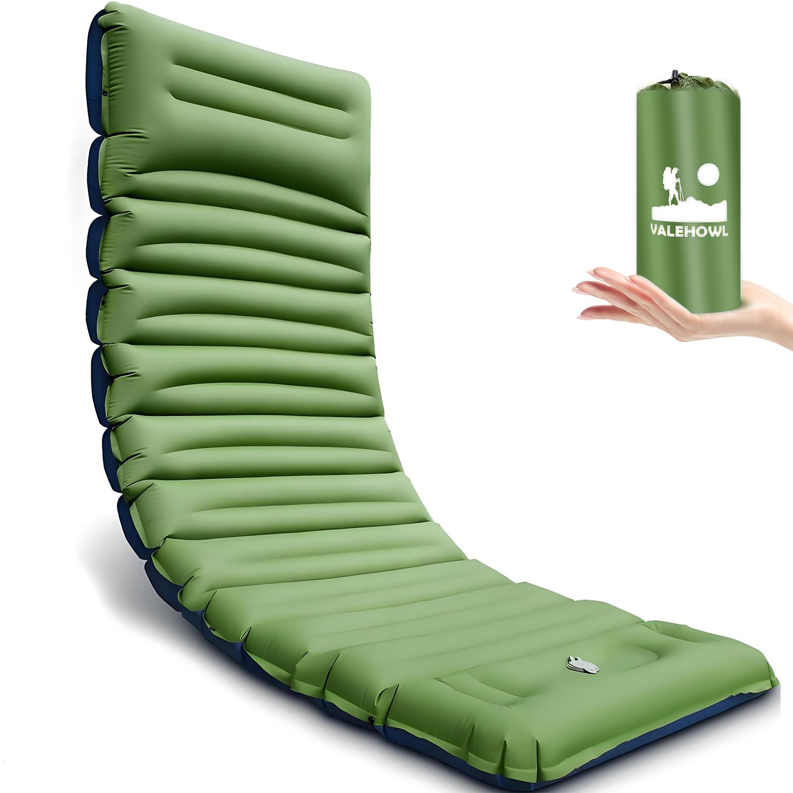 VALEHOWL 4.0 Inch Thick Camping Sleeping Mat with Internal Straps - R Value 4.0 for 4 Seasons, Durable & 100% Waterproof Outdoor Air Mattress, Lightweight Sleeping Pad for Hiking, Backpacking, Travel