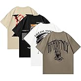 VIPWOLF Men's 4 Piece Y2K Graphic Tees Short Sleeve Crew Neck Summer T-Shirts Top
