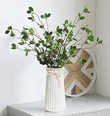 JUZAI White Ceramic Ribbed Vase 8 Inch Minimalist Modern Home Decor view 5