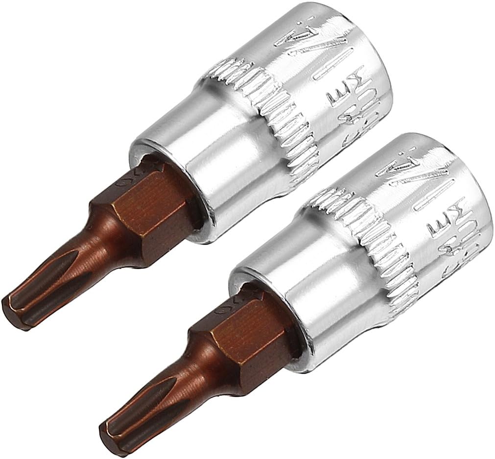 sourcing map 2pcs 1/4" Drive x T20 Torx Bit Socket, S2 Steel Bits CR-V Sockets 1.5" Length Use with Ratchet Wrench, Slide Bar