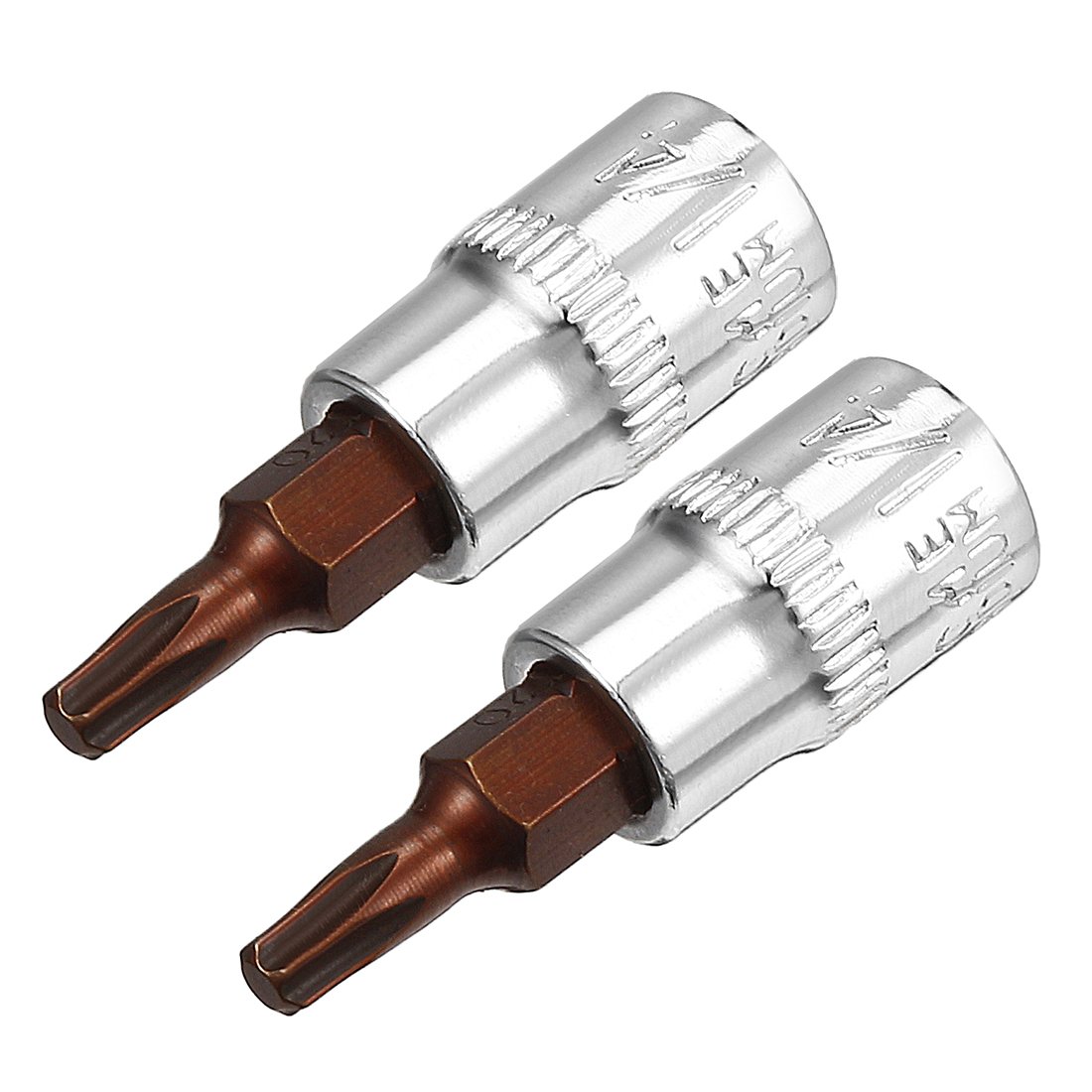 sourcing map 2pcs 1/4" Drive x T20 Torx Bit Socket, S2 Steel Bits CR-V Sockets 1.5" Length Use with Ratchet Wrench, Slide Bar, Extension Rod