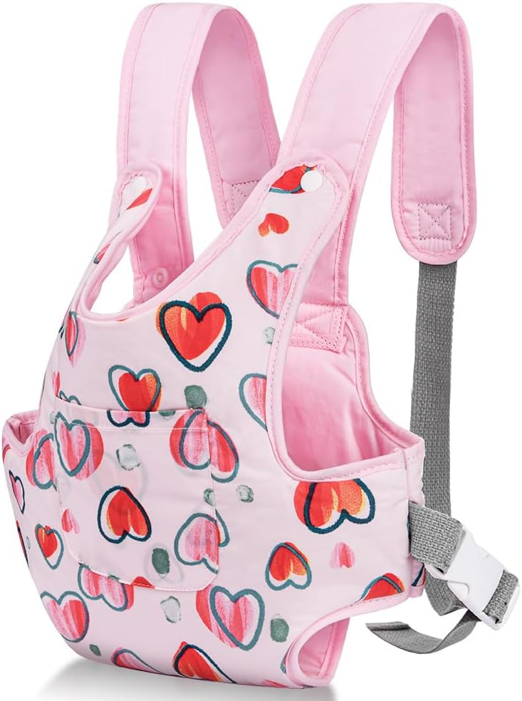 Aolso Baby Doll Carrier Soft Cotton Front Back Adjustable Straps Pink 14-18 in