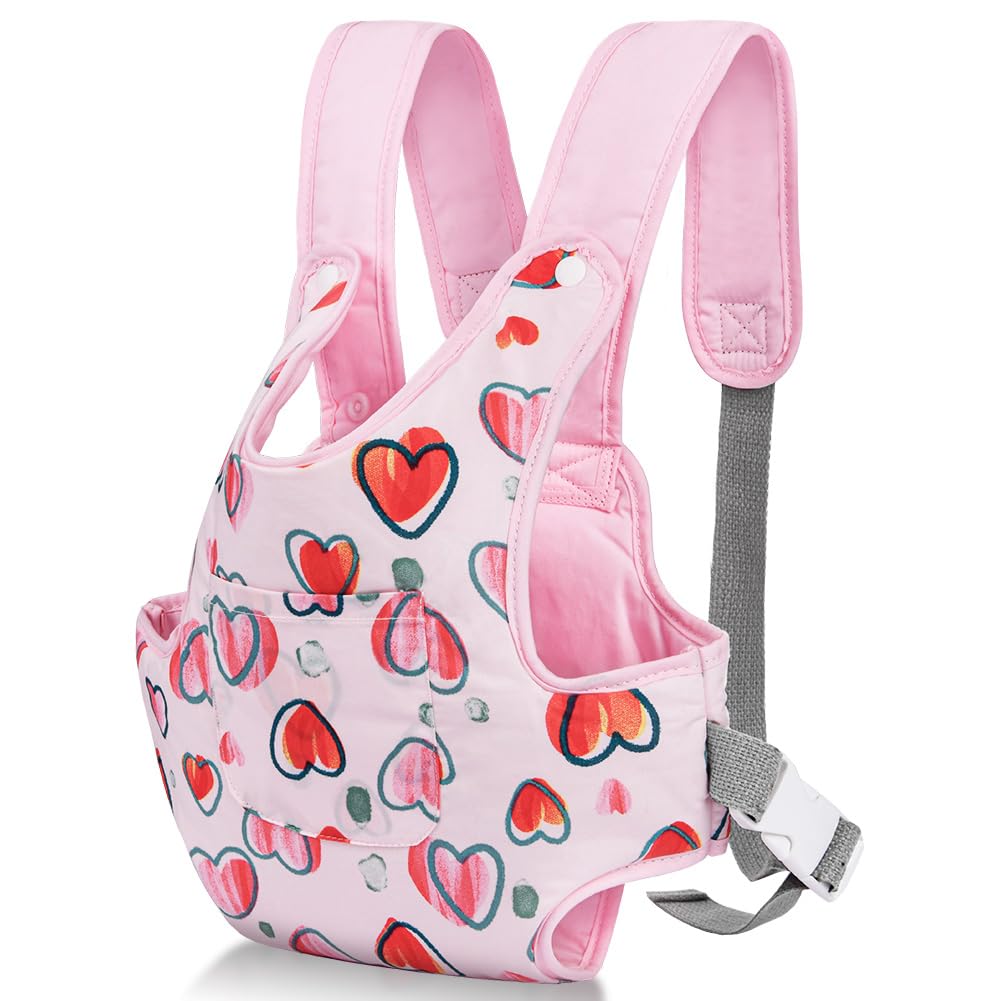 Aolso Baby Doll Carrier, Soft Cotton, Front and Back Carrying with Adjustable Straps for Baby, 14" to 18" Dolls Carrier Seat for Baby Born, Doll Accessories for Kids (Pink)