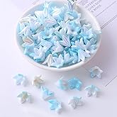 130Pcs Acrylic Trumpet Flower Beads for Jewelry Making AB Lily Flower Bead Caps Gradient Pastel Floral Beads for Earrings Necklace Bracelet DIY Craft Accessories Keychain(Blue)