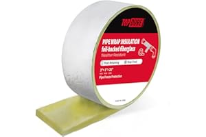 TOPDURE Foil-Backed Fiberglass Pipe Wrap, Pipe Insulation Wrap for Outdoor,Foam Wrap for Freezing Weather Protection,3" Wide x 1" Thick x 25' Long (1Pack)