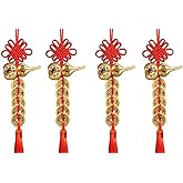 FAGEGFA 4pcs Town House Pure Copper Gourd Pure Copper Five Emperor Money China Knot Door to Door Pendant Tassel Gift to Send Relatives, Friends Pendant Housewarming New Home Transfer Festival
