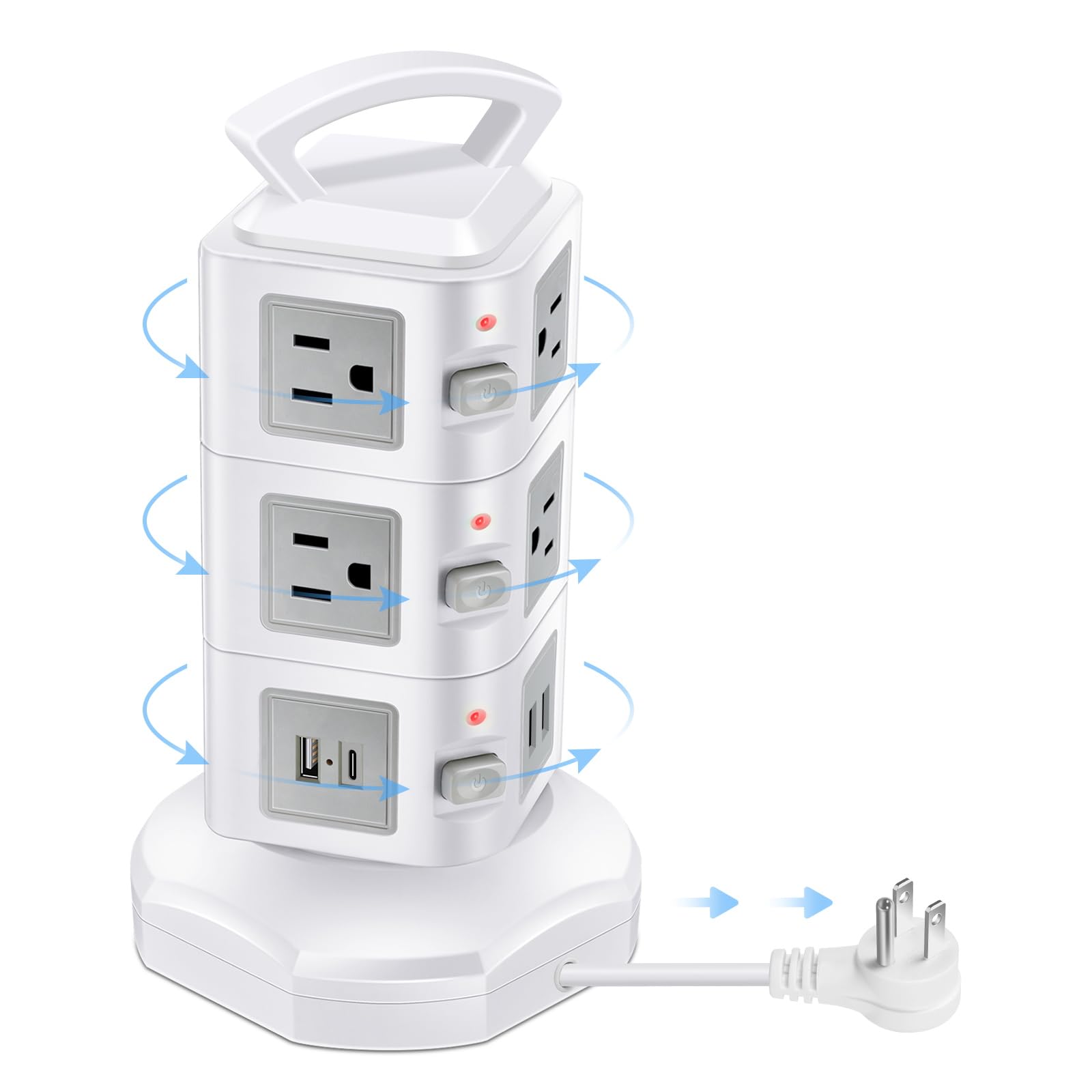 Photo 1 of 10-Outlet Power Strip USB C 20W Surge Protector | Retractable Extension Cord with 4 USB Ports | Desk Organizer Plug Outlet Extender | Charging Tower for Cell Phone, Computer, Electronic, Home, Office