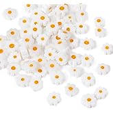 55 PCS Daisy Beads for Jewelry Making, Handmade Glass Daisy Flower Beads Flat Flowers Crystal Loose Spacer Bead for Bracelets Necklace Earrings Making and DIY Craft with Hole