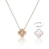 MINARIA 2 Sides Clover 18K Rose Gold Plated 925 Sterling Silver Pendant Necklace for Women, Four Leaf Clover Mother of Pearl Necklace, Trendy Jewelry Gift for Women