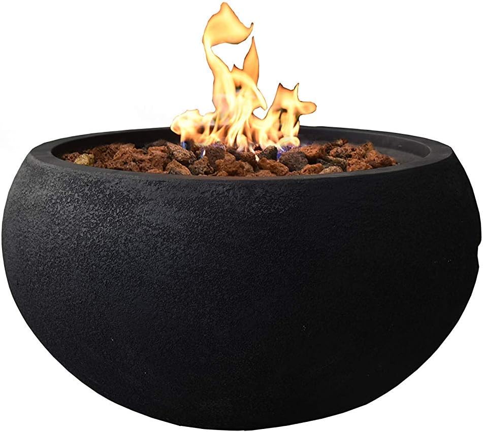 York Concrete Fire Pit 27" x 27" Outdoor Patio Firepit Includes Lava Rocks Modern Fire Pits & Outdoor Fireplaces for Garden, Deck, Indoor & Outdoor Heating