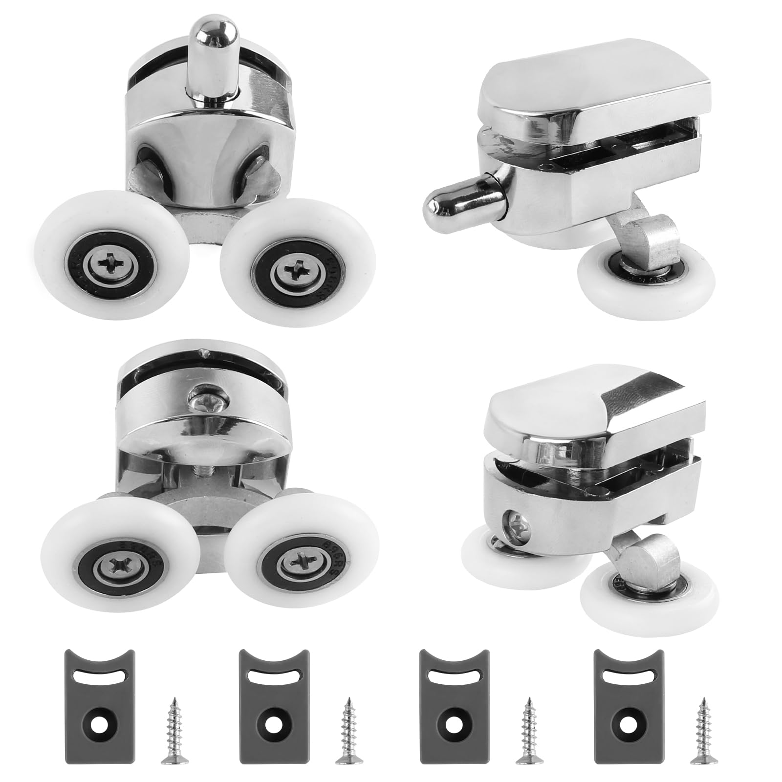 QOPAHI 25mm Shower Door Rollers Wheels for 4-6mm Glass, 4Pcs Replacement Sliding Shower Door Runners Fit 14mm Holes, Curved Doors Accessories (2 Top & 2 Bottom Rollers)