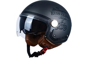 BEON Open Face Motorcycle Helmet for Adults, DOT Approved,3/4 Retro Vespa Helmet, Dual Visors Men's and Women's Motorbike Casco for Moped Cruiser Bobber and Chopper