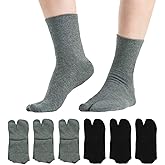 UBUMO Men's Tabi Flip Flop Socks Athletic Cotton Crew Two Toe 5/6 Pack
