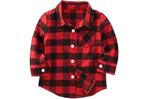 MAMAMI Kids Little Boys Girls Baby Long Sleeve Button Down Red Plaid Flannel Shirt Plaid Girl Boy NB-6T