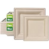 GreenWorks 6 inch and 8 inch Heavy-duty Compostable Plates (each 50 Count), 100 Count Bagasse and Bamboo Fiber Disposable Paper Plates