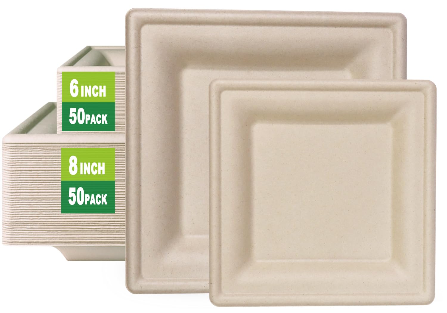 Photo 1 of GreenWorks 6 inch and 8 inch Heavy-duty Compostable Plates (each 50 Count), 100 Count Bagasse and Bamboo Fiber Disposable Paper Plates