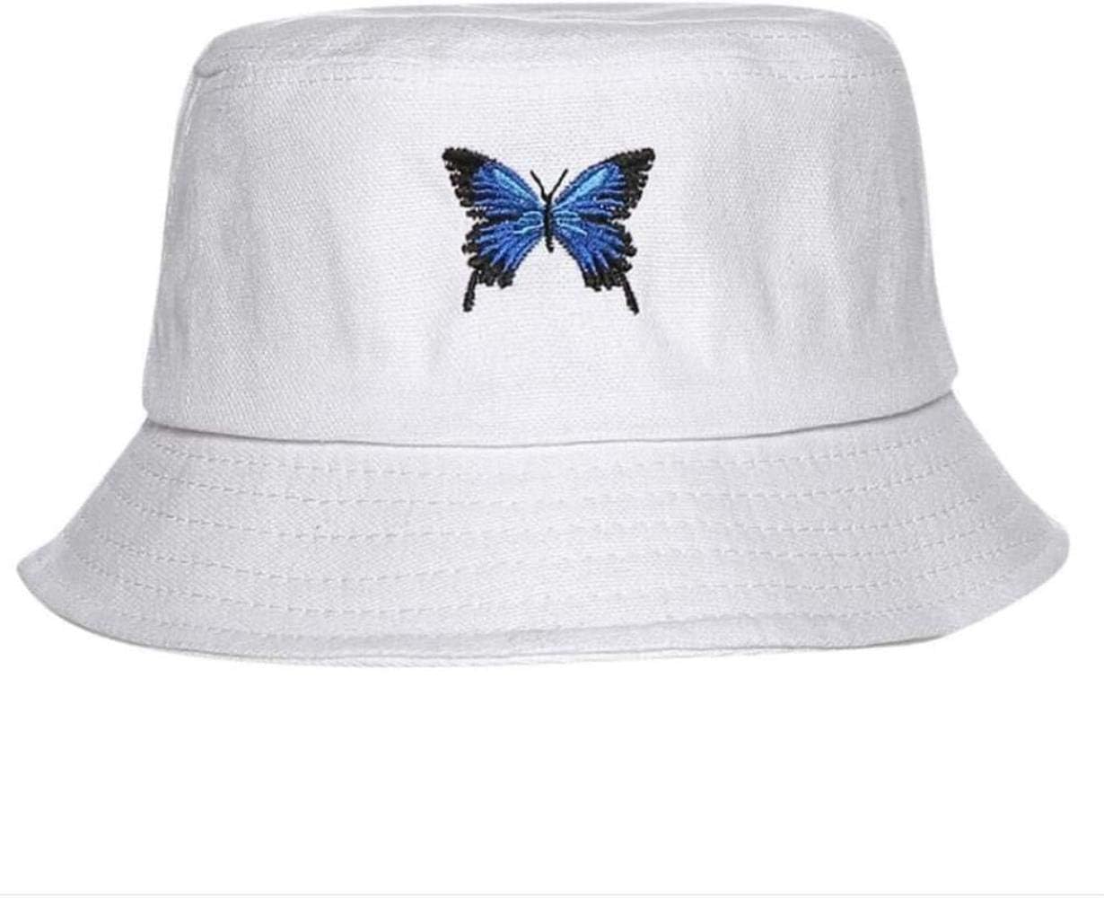 ZKZKK Bucket Hat with Strings, Bucket Hat Women Butterfly Embroidery Foldable Anti