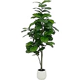 5ft Faux Fiddle Leaf Fig Tree with White Pot –Artificial Plants Indoor with 57 Fiddle Leaves Lifelike Fake Plants for Home, Office, Living Room, and Farmhouse Décor