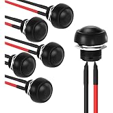 APIELE 12mm Momentary Push Button Switch Mini Round Switch Waterproof 1A 250V AC SPST NO 2 Pin PBS-33B with Pre-soldered Wire 6Pcs (Black)