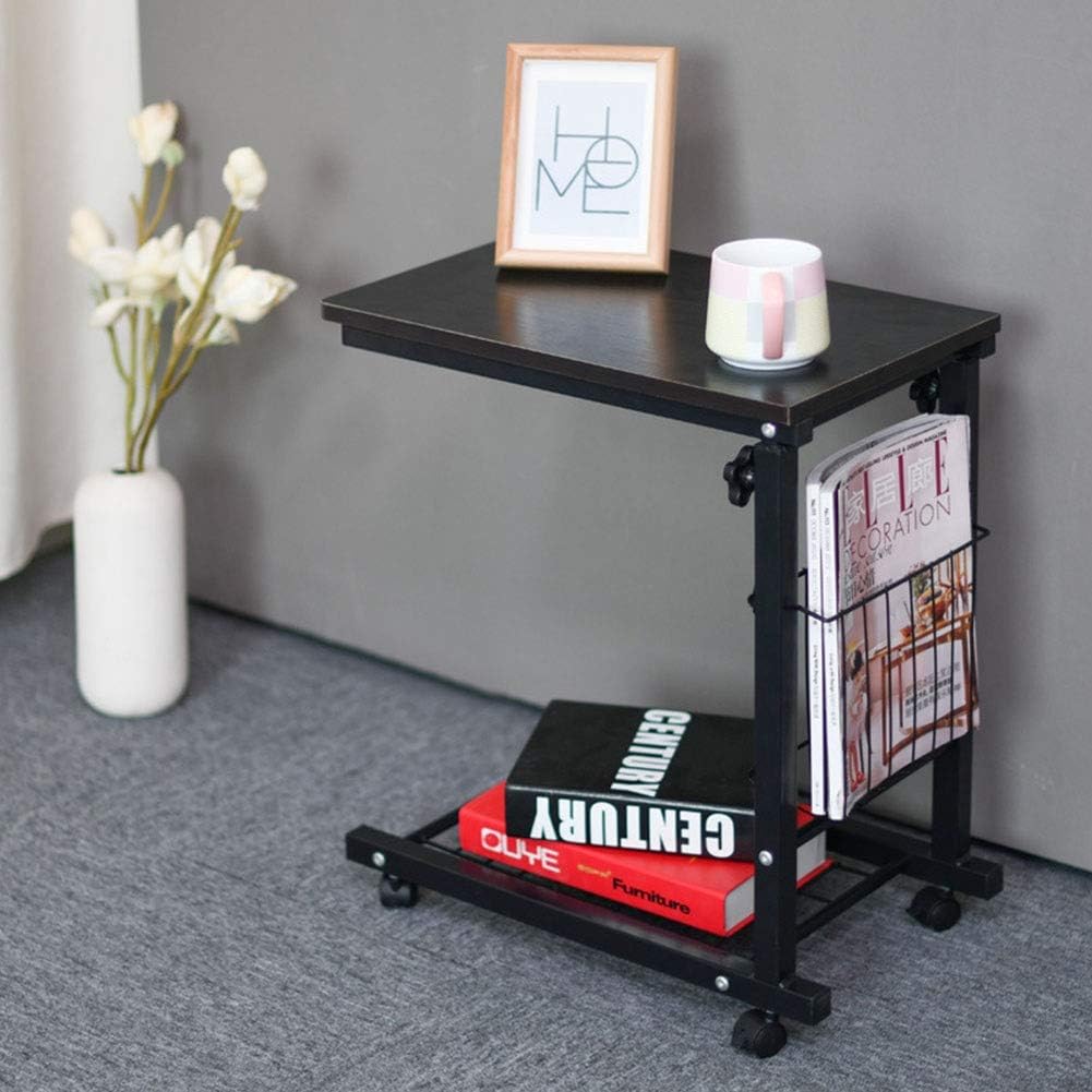 Medical Height Adjustable Overbed Table, Hospital Bed Table For Computers With Magazine Rack Storage Draw And Shelfs Couch Table, 4 Wheels (Color : D)
