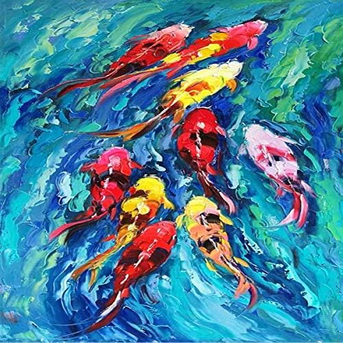 YJFFBH Wall Art Picture Hd Print Chinese Abstract Nine Koi Fish Landscape Oil Painting On Canvas Poster For Living Room Modern Decor