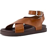 CUSHIONAIRE Emoji Platform Sandal for Women | Vegan Leather Crisscross Straps & Adjustable Ankle Buckle | Comfortable Walking Sandals | Slip-On Sandals for Women | Wide Width Available