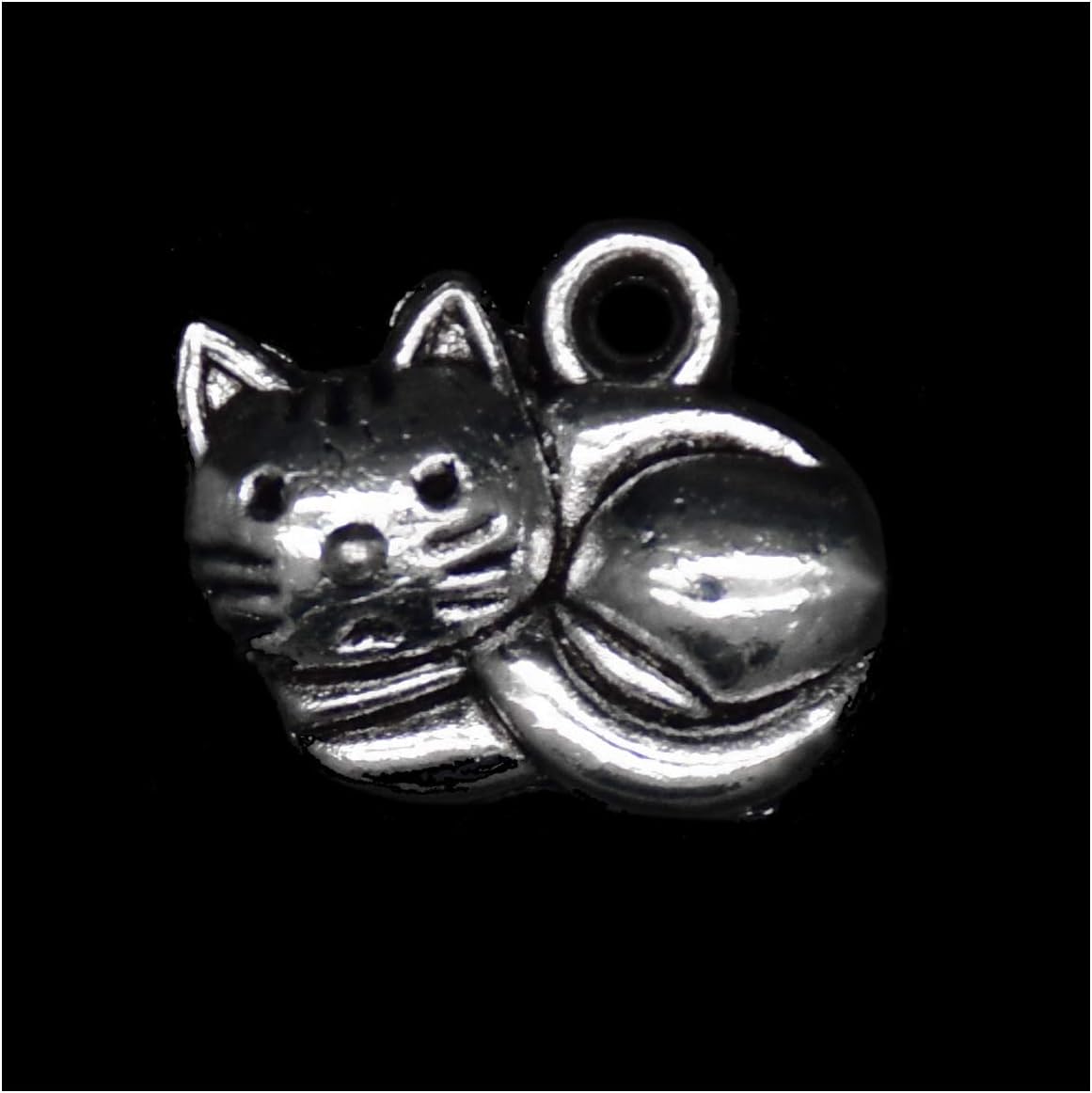 VIDRIO Pack of 80 Sleepy Cat Charms Pendants Silver Craft Supplies for Jewelry Making Tibetan Accessories for Bracelets Necklace DIY
