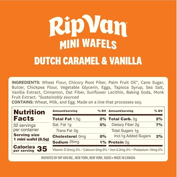 RIP VAN WAFELS DUTCH CARAMEL MINI STROOPWAFELS – LOW CARB SNACKS (3G NET CARBS) – NON GMO SNACK – KETO FRIENDLY – OFFICE SNACKS – LOW CALORIE SNACK (34 CALORIES) – LOW SUGAR (1G) – 32 PACK