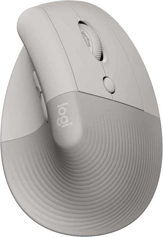 Lift Vertikale Ergonomische Maus, Kabellos, Bluetooth oder Logi Bolt USB-Empfänger, Leise Klicks, 4 Tasten, Kompatibel mit Windows/macOS/iPadOS, Laptop, PC - Sand