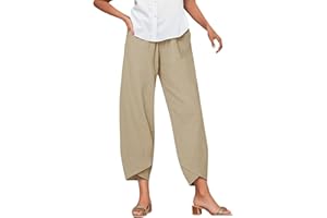 Linen Capri Pants for Women Summer Dressy Casual Plus Size Wide Leg Cropped Pants Baggy Capris Palazzo Trousers with Pockets,