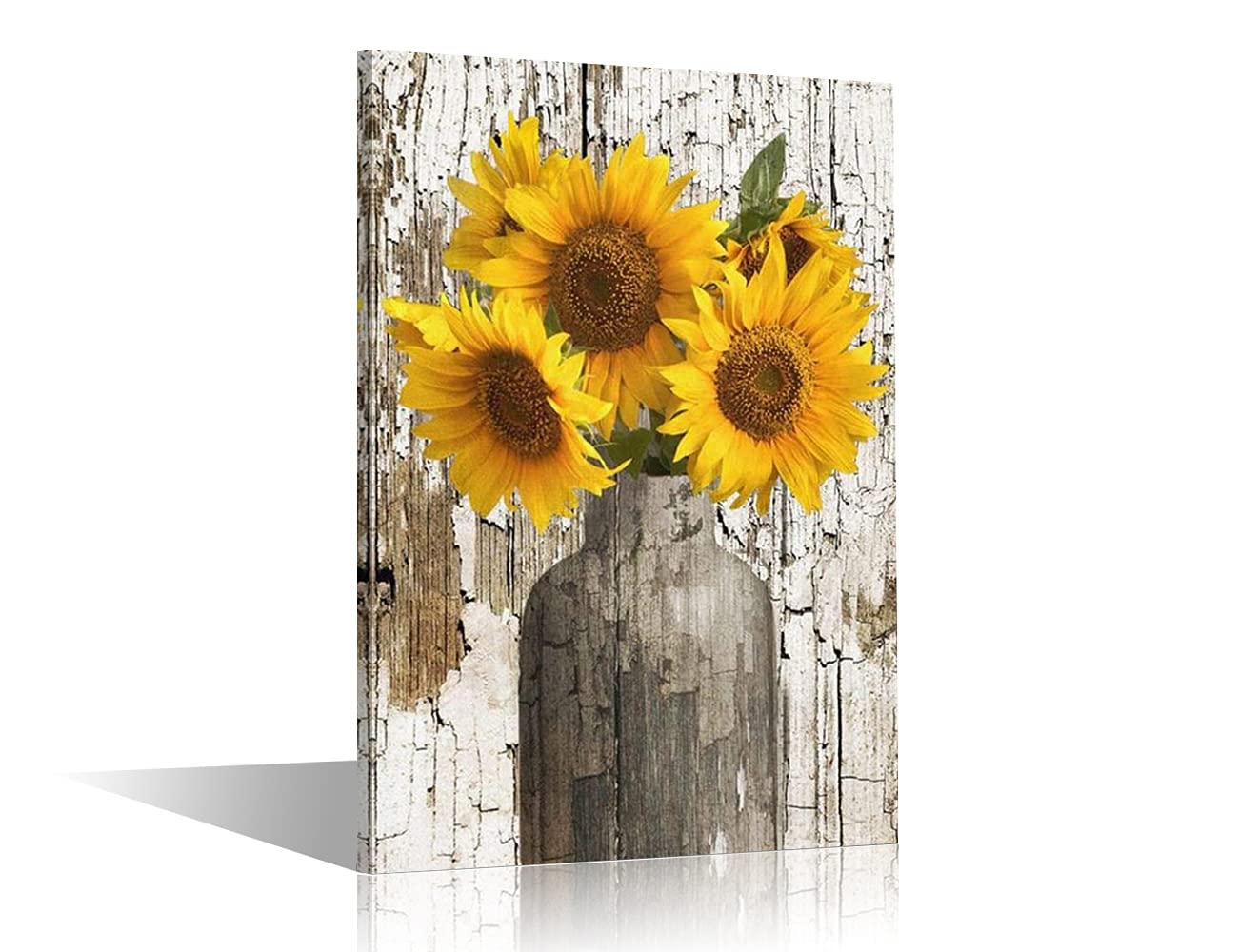TISHIRON Wall Art Prints Yellow Sunflower in Vase with Frame 24"x16" Canvas Painting Artwork Home Decor Ready to Hang for Bedroom Livingrong Kids Gift