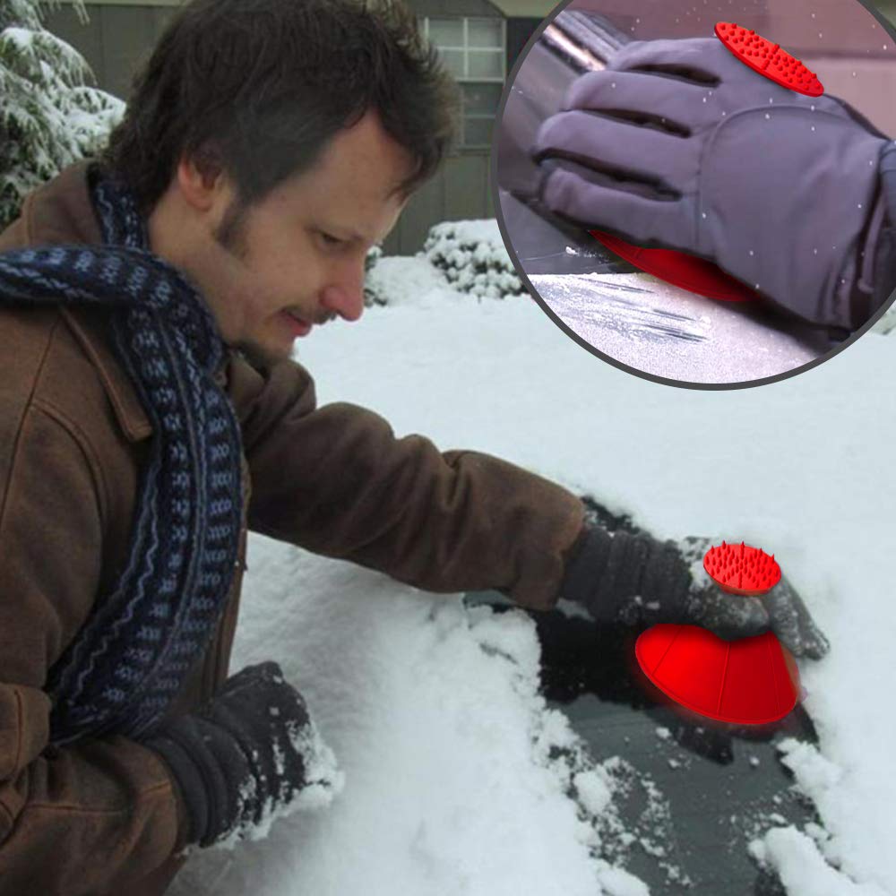 QUEES 2 Pack Ice Scraper Round Car Window Windshield Cone -Shaped 5.7″ Larger Coverage Diameter Snow Funnel Removal Tool with 4 Ice Breakers Red