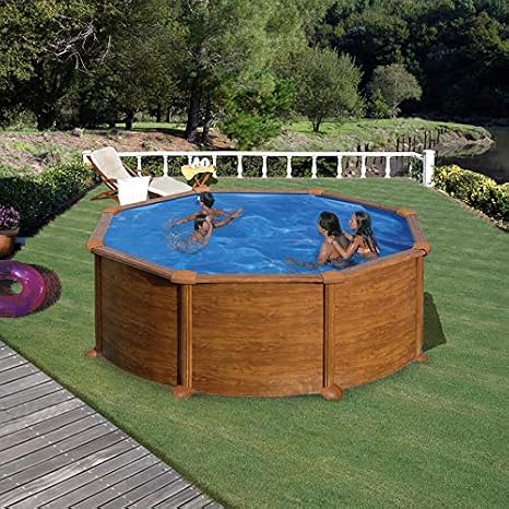 Piscina Fuori Terra Gre Mauritius Rotonda Effetto Legno