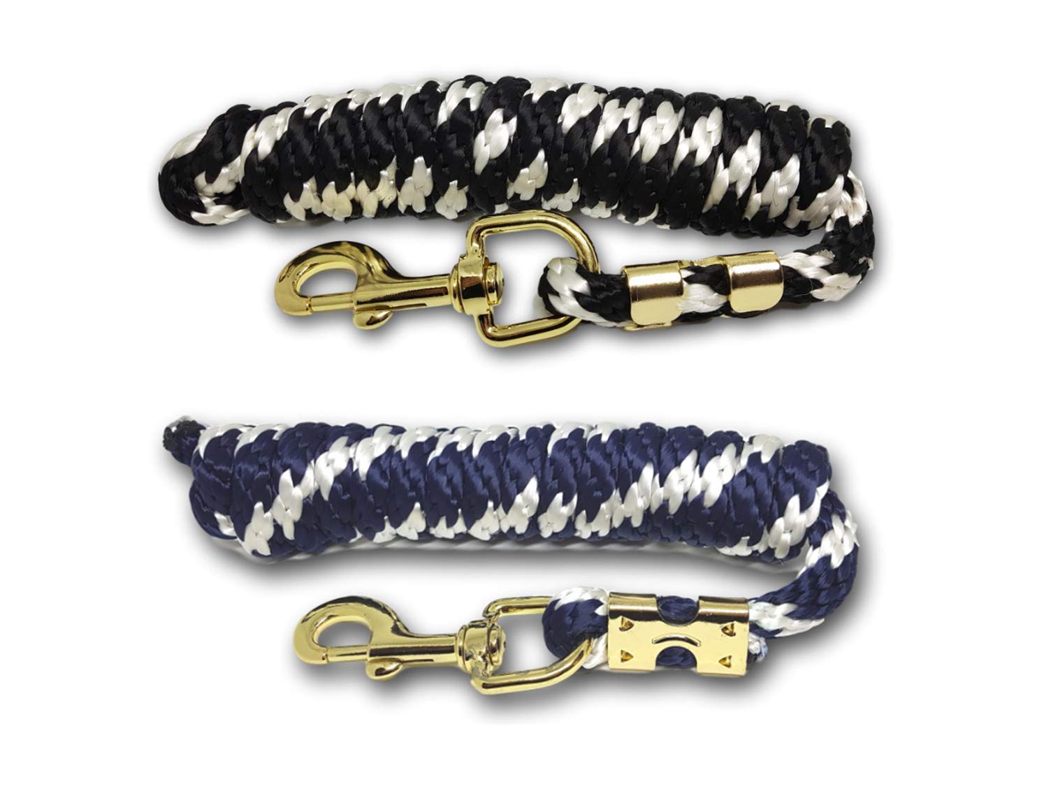 Lead Rope for Horse - Tie Rope in Various Stylish Designs, Lead, Tie Rope Pony, Donkey, Goat (1 x Blue + 1 x Black)