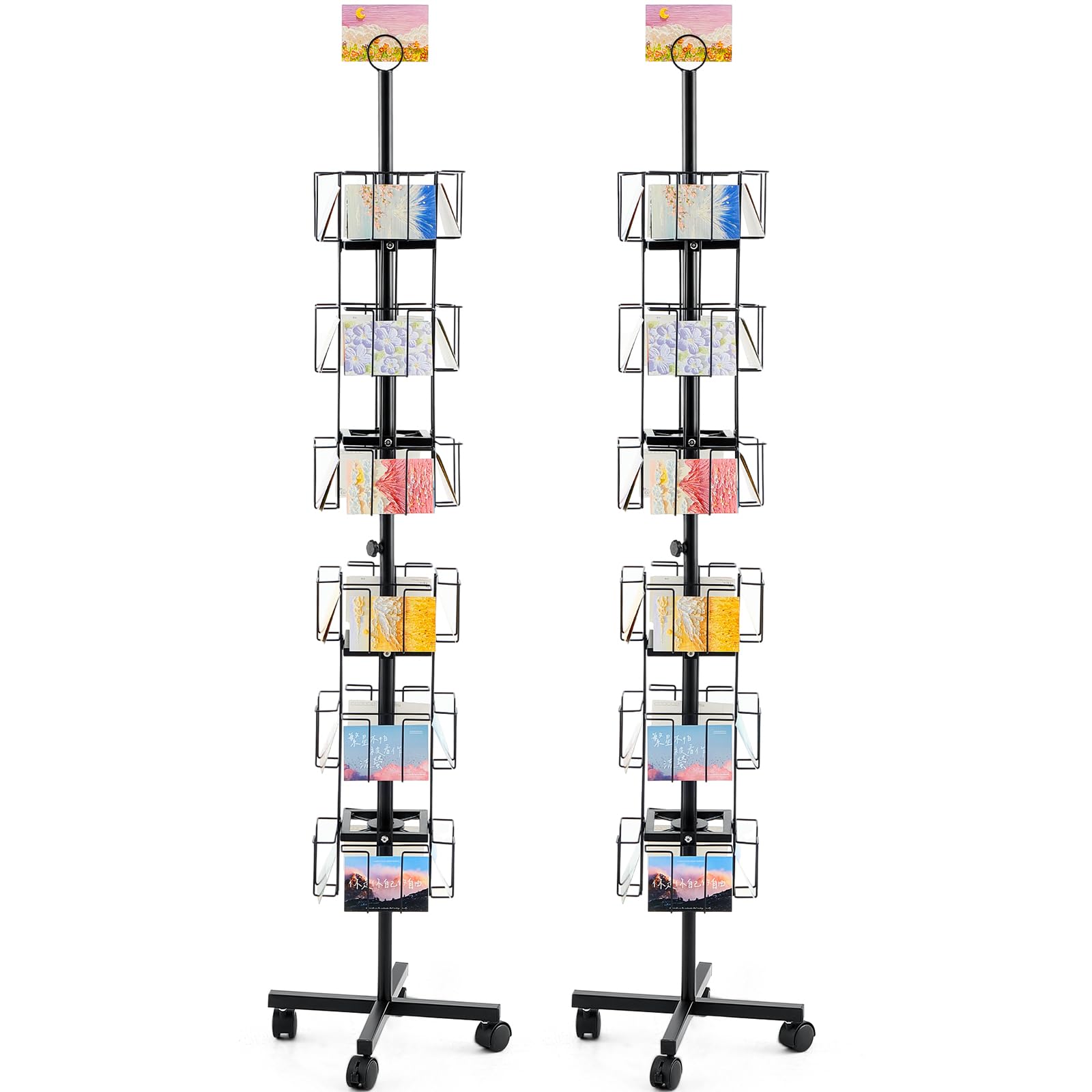 Photo 1 of GlikCeil 2 Pcs Rotating Greeting Card Rack 24 Pocket 6 Tier Metal Greeting Card Display Rack Fit 5" x 7" Cards Stand