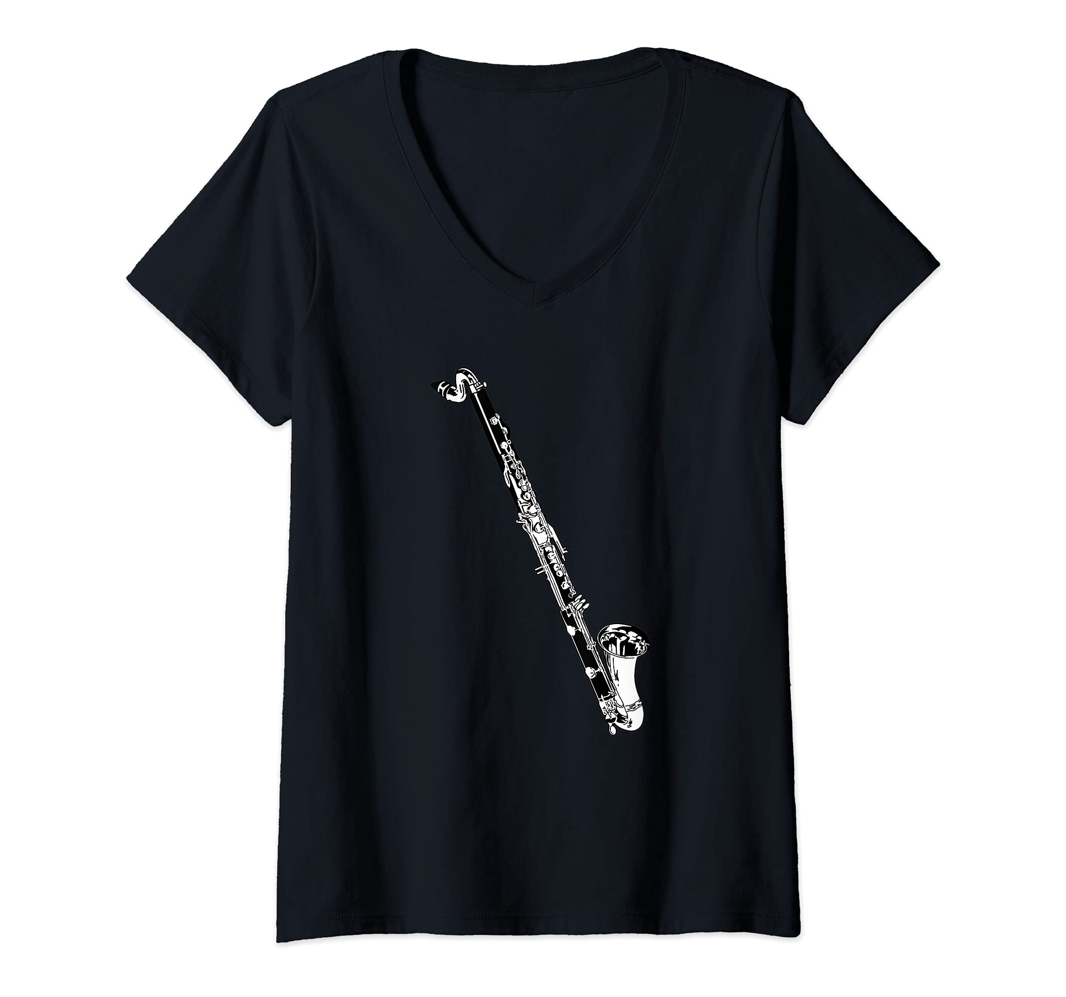 Womens Vintage Bass Clarinet Music Big Band Retro Bass Clarinet V-Neck T-Shirt