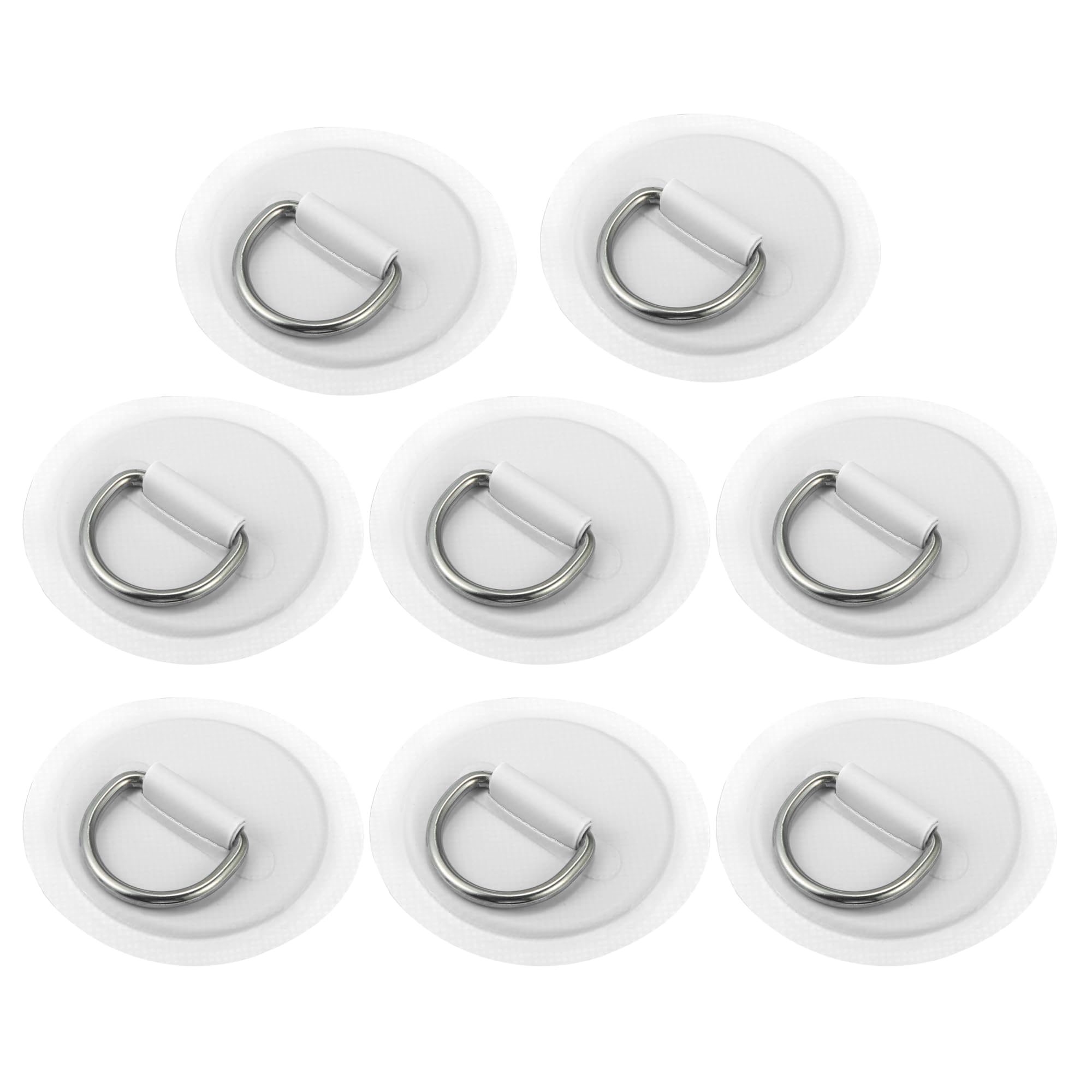 X AUTOHAUX 8pcs 8cm White D Ring Patch Pad PVC Stainless Steel for Surfboard