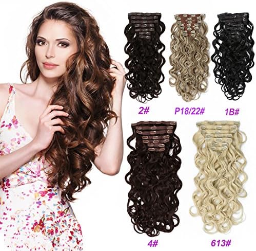 7 Pieces Clip In Hair Extensions 20 Clips Silicone Triple Weft Synthetic Clip On Ins HairPieces Straight Curly Body Wave Wavy (22" Body Wave 140g, 4 Chocolate Brown)