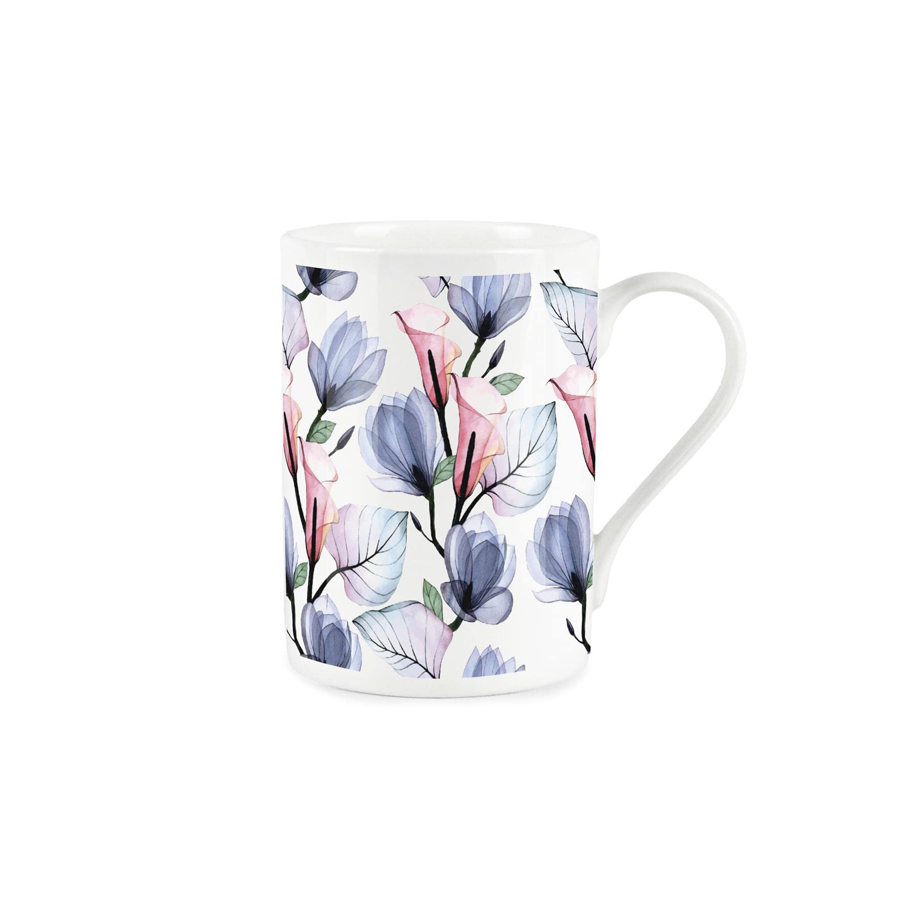 Purely Home Calla Lily Watercolour Glass Flowers - Bone China Style White Mug Coffee/Tea Present Gift