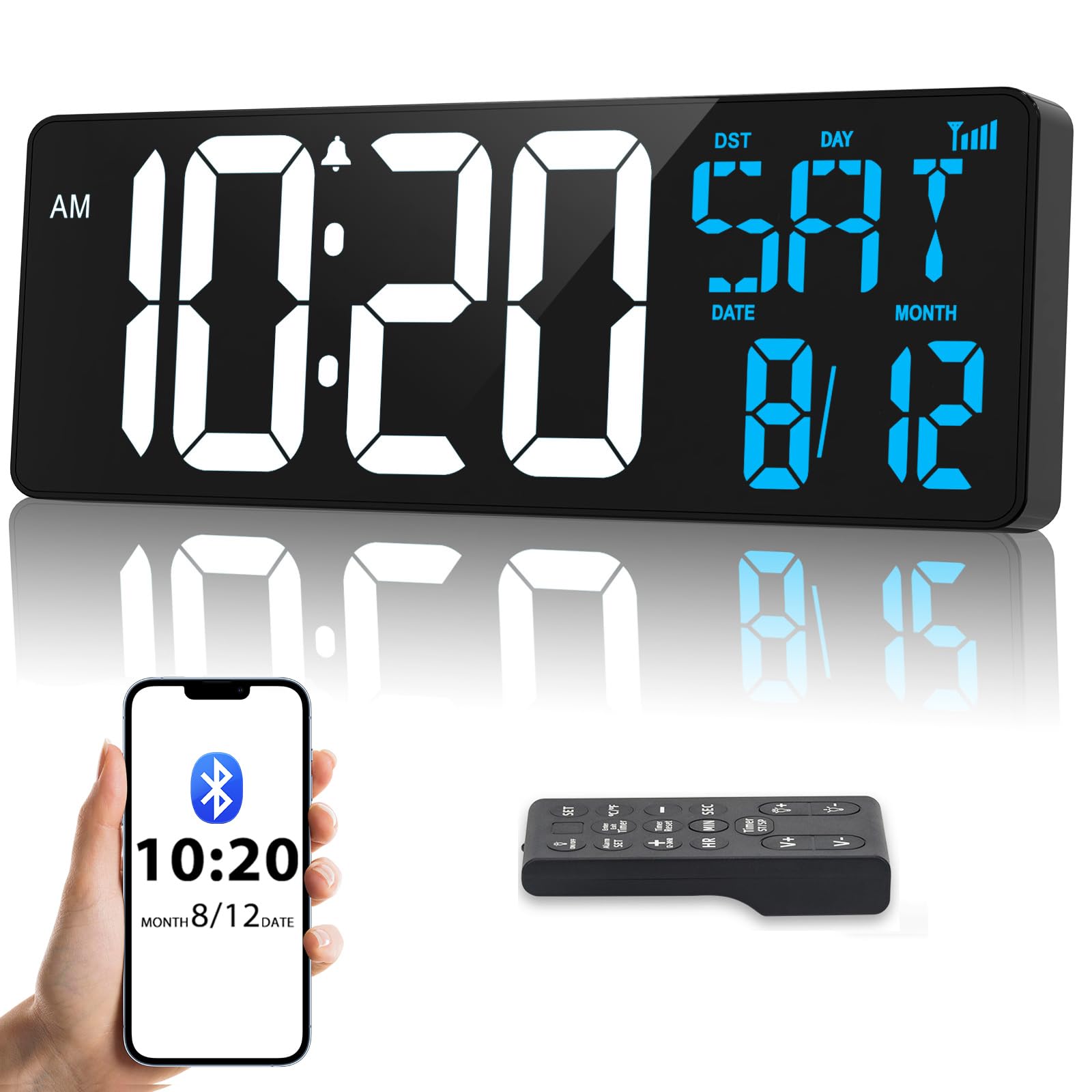 Photo 1 of **DOESN'T WORK WITH BATTERIES, MUST BE PLUGGED IN** Xflyee 17 Inch Digital Wall Clock Large Display Bluetooth Sync Time, Auto-Dimming Digital Wall Clock with Remote, Date/Week/Temperature/DST, Plug-in Digital Clock for All Large Spaces Use, Gift