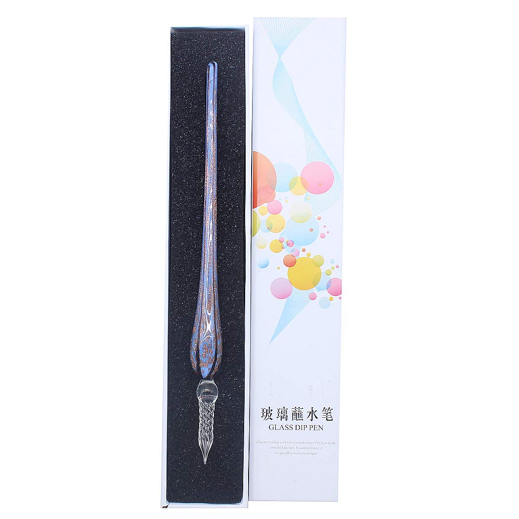 SIPLIV Handmade Glass Dip Pen Vintage Glass Signature Pen Crystal Dip Sign Pen Gift Pen Calligraphy Pen - Blue
