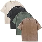 JUDHGGX 4 Pcs Men Oversized T-Shirts Heavyweight Cotton Gym Tee Vintage Acid Wash Unisex Workout T Shirts Loose Fit
