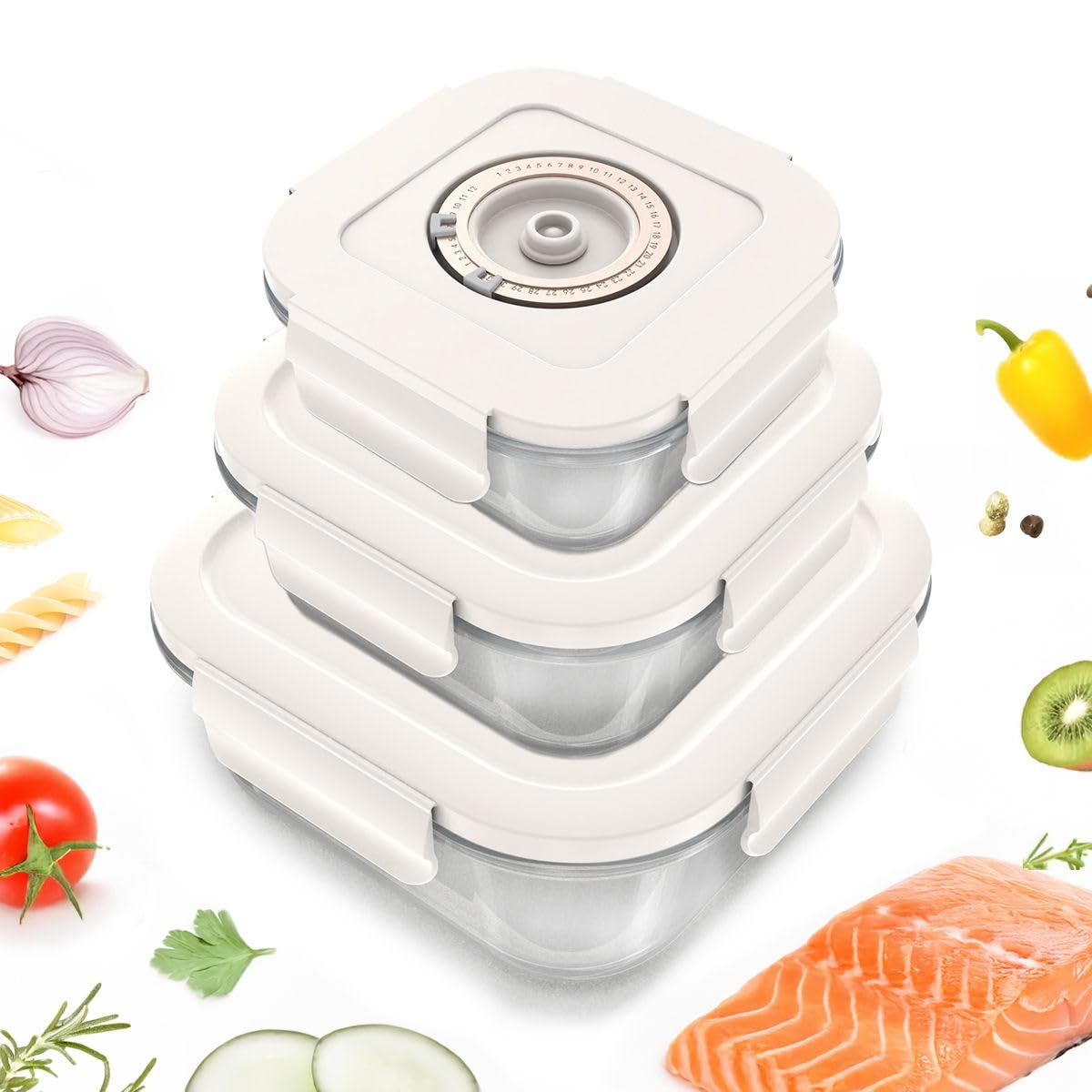 Photo 1 of GENIEX Vacuum Food Containers Set, Glass Vacuum Seal Containers for Food Storage, Fruit preserve, Meal Prep, Marinade container, Easy clean Food Saver Containers for Vacuum Seal (Glass-Square-3pc)