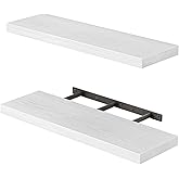 Fixwal Floating Shelves for Wall, 22" Long Wall Mounted Rustic Wood Shelves for Living Room, Bedroom, Bathroom and Kitchen, for Storage, Books, Room Decor (White, Set of 2)