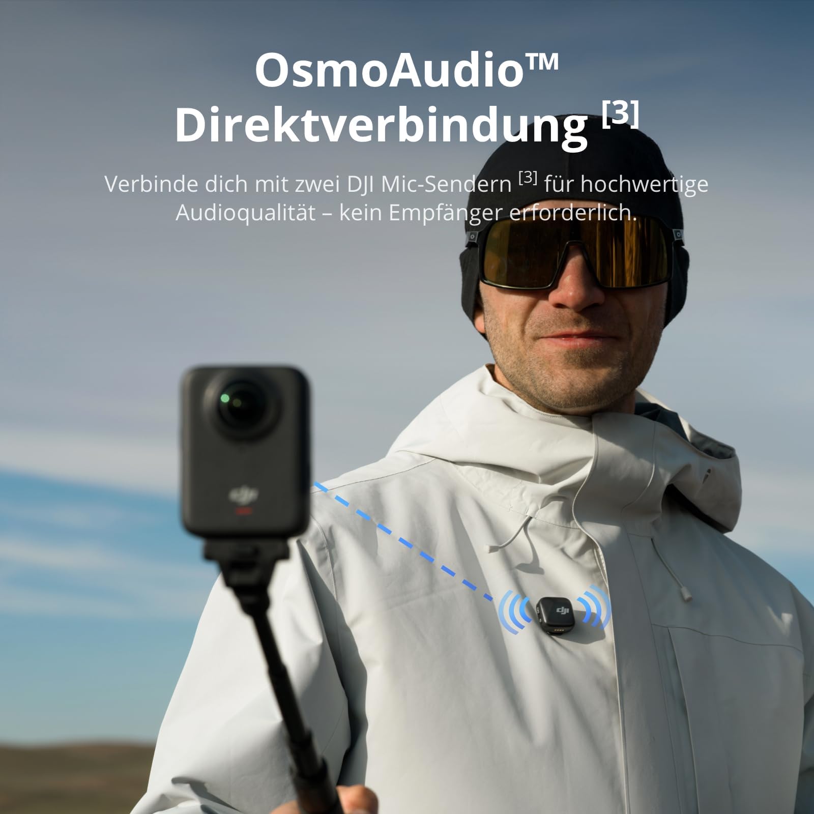 DJI Osmo 360 Essential Combo, 360 Kamera mit 1-Zoll 360° Aufnahmen, Natives 8K 360° Video, 1,2 m unsichtbarer Selfie-Stick-Kit, verlängerte Akkulaufzeit mit 2 Akkus 6